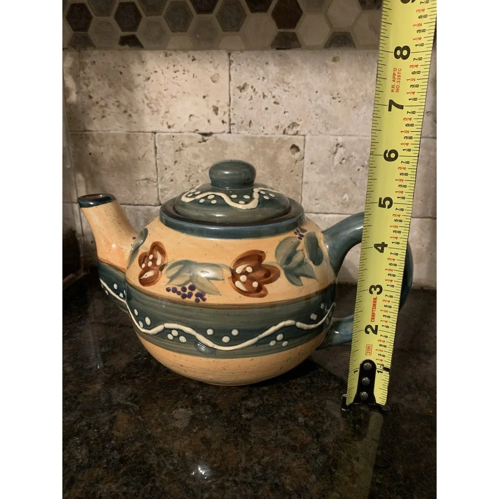 Avignon Hand Painted Provence Ceramic Floral Teapot w/ Lid, 6 Cup 48 oz